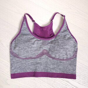 Seamless Sports Bra Grey Purple Size Small Adjustable Straps Removable Pads